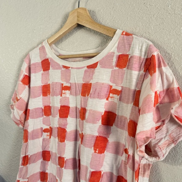 Anthropologie Maeve Picnic Graphic T Shirt Pink Combo Large Gingham size large - Picture 3 of 9